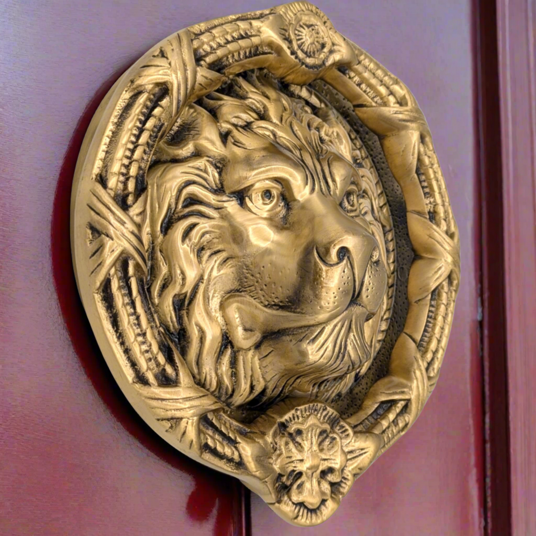 Ribbon & Reed 8 3/4 Inch Brass Lion Door Knocker (Several Finishes Available) COPPER MOUNTAIN HARDWARE