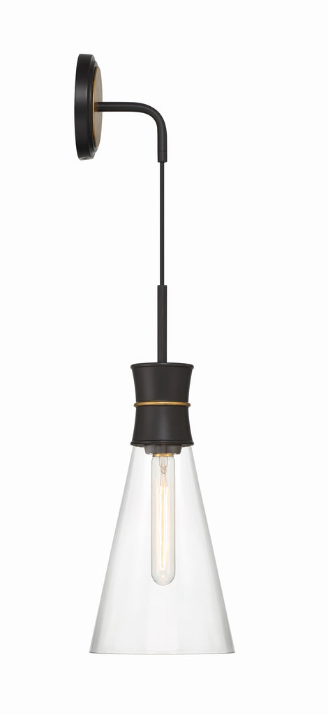 Crystorama Crystorama Quinn 1 Light Matte Black + Textured Gold Sconce