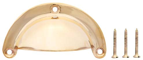 3 3/8 Inch Overall (3 Inch c-c) Solid Brass Traditional Cup Pull COPPER MOUNTAIN HARDWARE