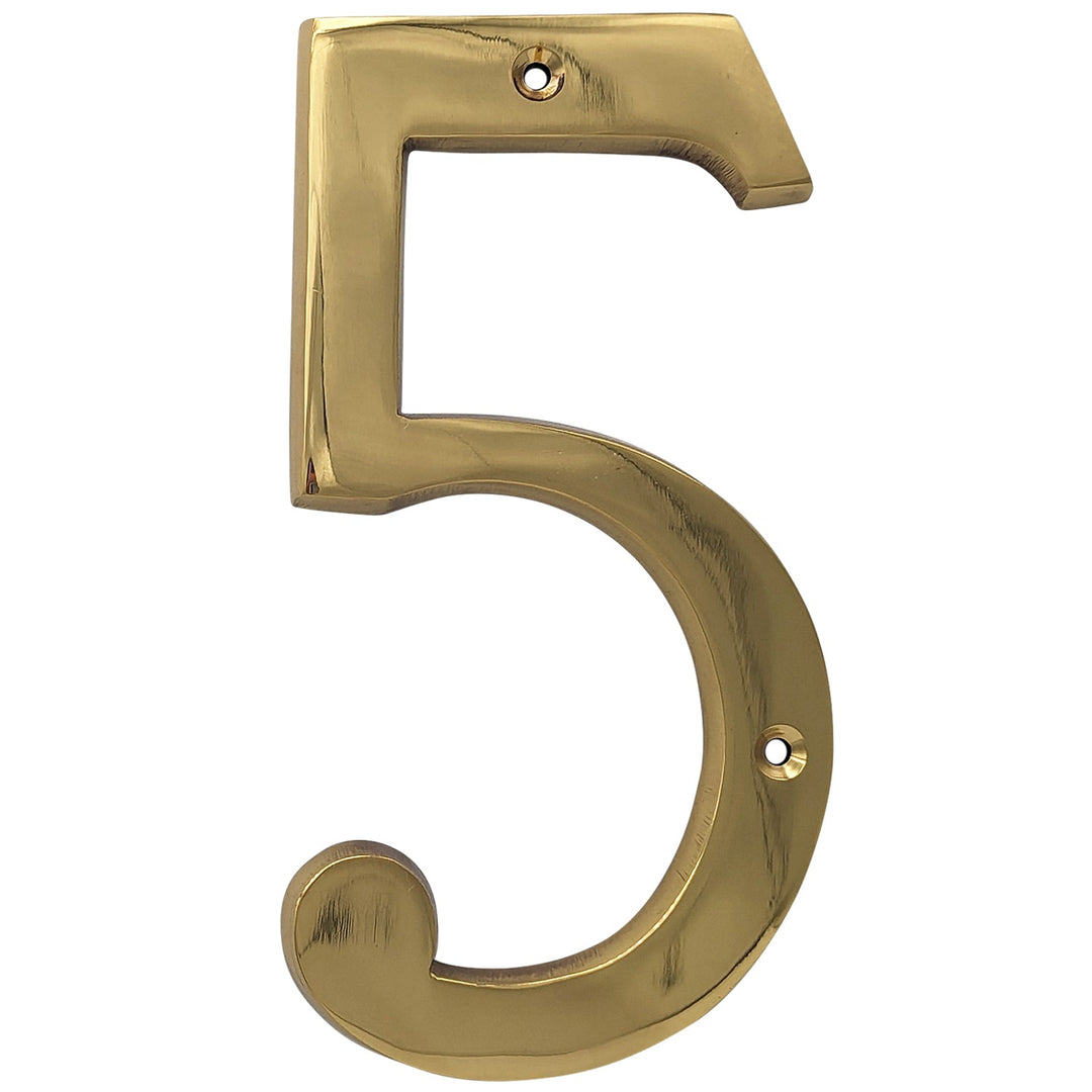 COPPER MOUNTAIN HARDWARE Solid Brass 6 Inch Tall Number 5