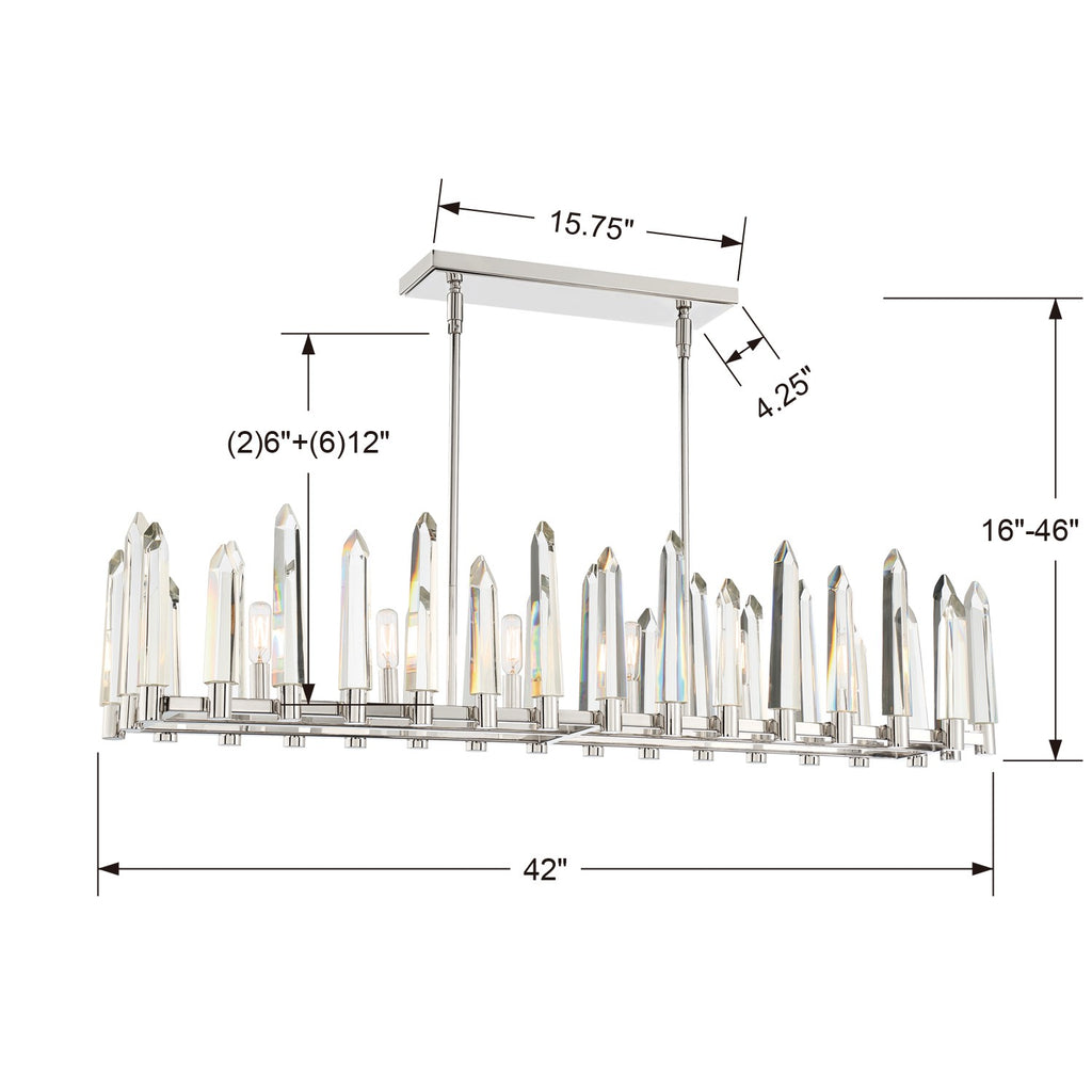 Watson 6 Light Polished Nickel Linear Chandelier Crystorama