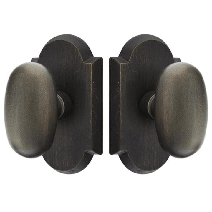 Solid Brass Sandcast Egg Door Knob Set With Arched Rosette (Several Finish Options) EMTEK