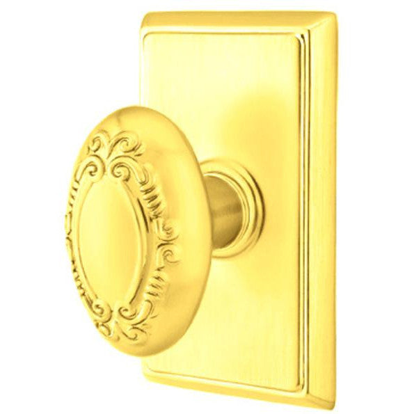 EMTEK Solid Brass Victoria Door Knob Set With Rectangular Rosette