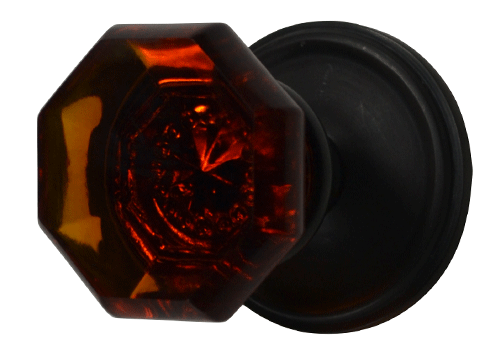 COPPER MOUNTAIN HARDWARE Crystal Octagon Amber Glass Door Knob with Victorian Rosette
