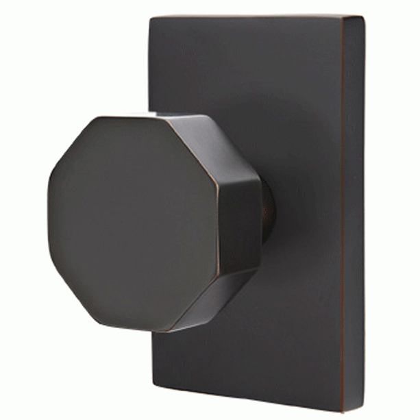 Emtek Solid Brass Octagon Door Knob Set With Modern Rectangular Rosette (Several Finish Options) EMTEK