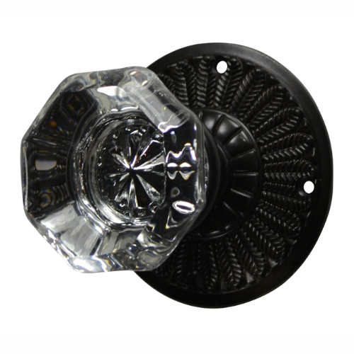 Feather Rosette Door Set with Octagon Crystal Door Knobs (Several Finishes Available) COPPER MOUNTAIN HARDWARE