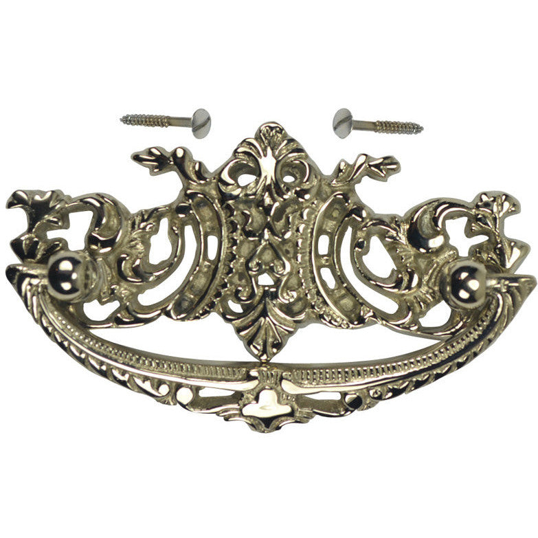4 Inch Overall (3 Inch c-c) Solid Brass Baroque / Rococo Bail Pull (Polished Nickel Finish) COPPER MOUNTAIN HARDWARE