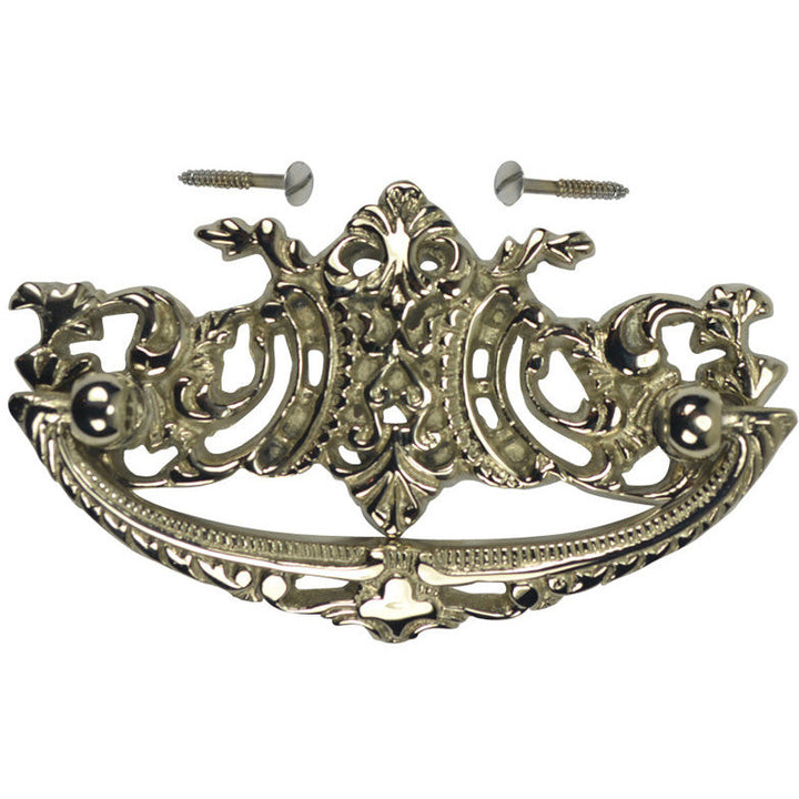 4 Inch Overall (3 Inch c-c) Solid Brass Baroque / Rococo Bail Pull (Polished Nickel Finish) COPPER MOUNTAIN HARDWARE
