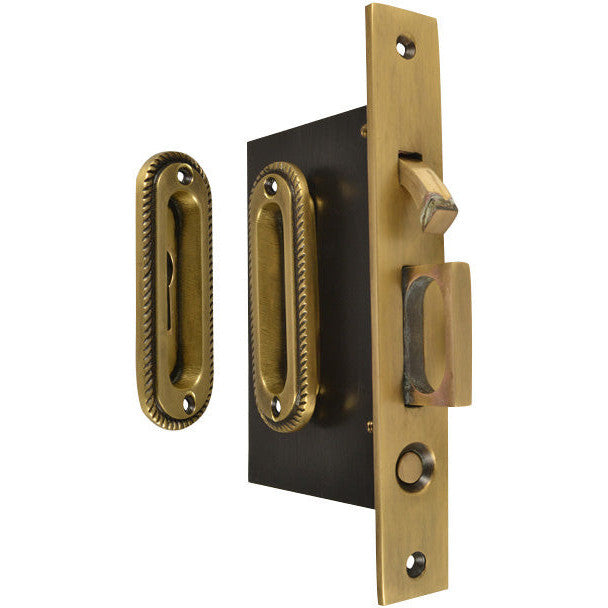 Georgian Oval Pattern Single Pocket Privacy (Lock) Style Door Set (Antique Brass) COPPER MOUNTAIN HARDWARE