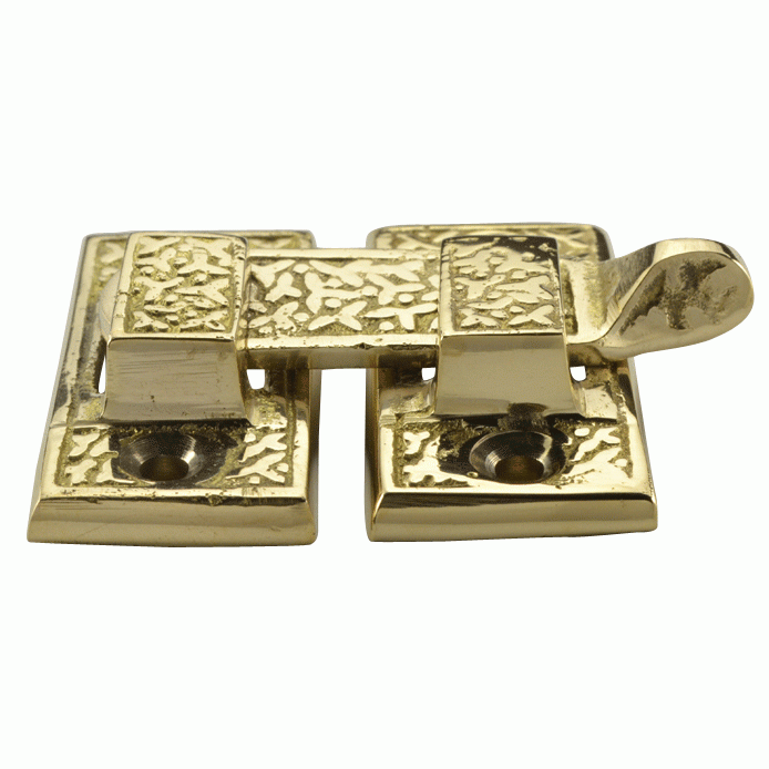 Solid Brass Rice Pattern Cabinet Latch (Polished Brass Finish) COPPER MOUNTAIN HARDWARE