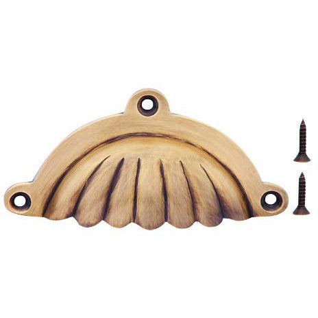4 Inch Overall (3 1/2 Inch c-c) Solid Brass Scalloped Style Cup Pull