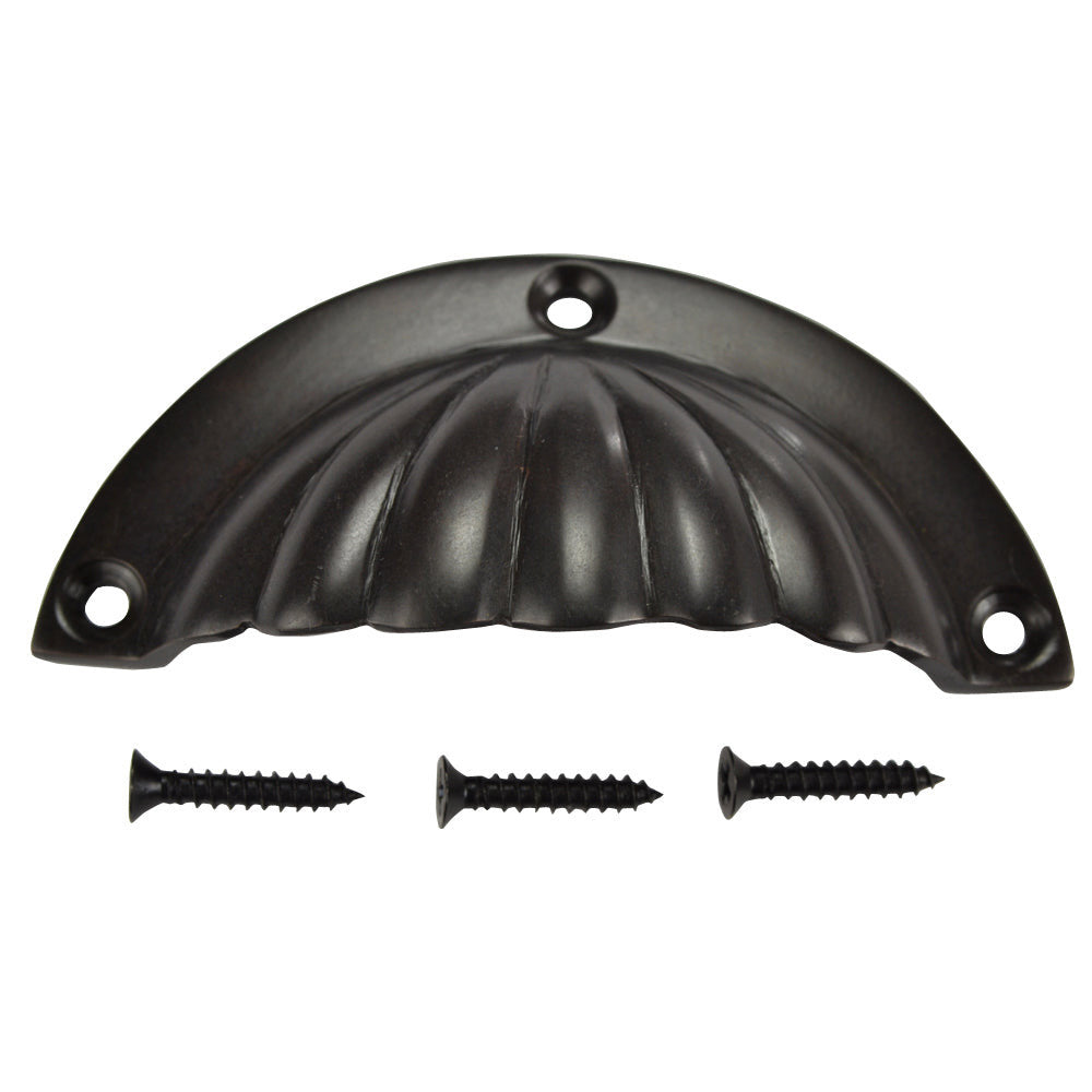 3 1/2 Inch Overall (3 Inch c-c) Solid Brass Scalloped Cup Pull