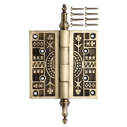 3 1/2 x 3 1/2 Inch Steeple Tipped Victorian Solid Brass Hinge