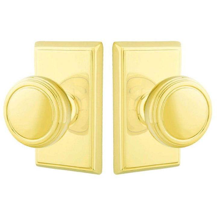 Solid Brass Norwich Door Knob Set With Rectangular Rosette (Several Finish Options) EMTEK