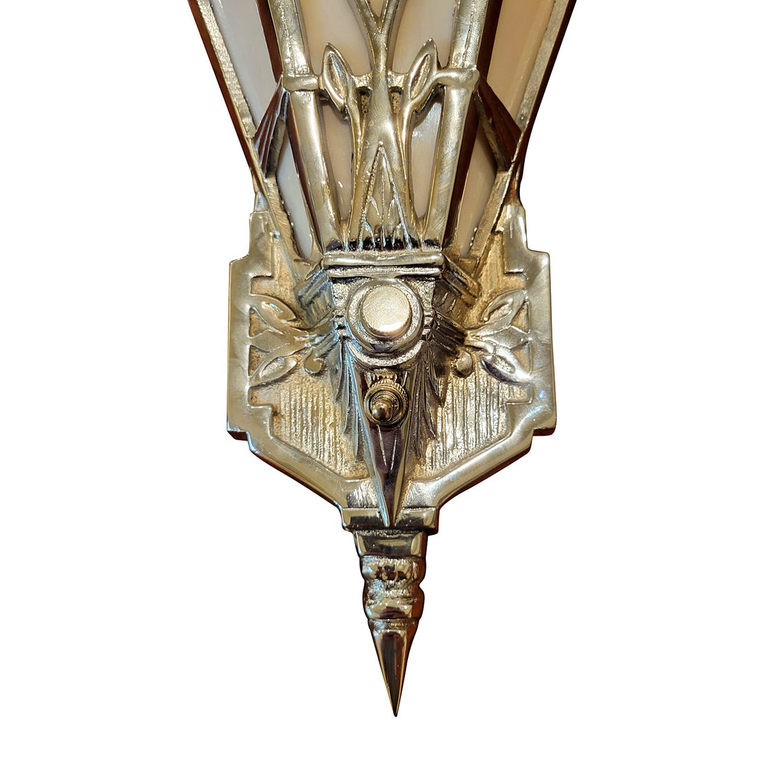 14 Inch Art Deco Stained Glass Shade Pink Champagne Wall Sconce in Polished Chrome COPPER MOUNTAIN HARDWARE