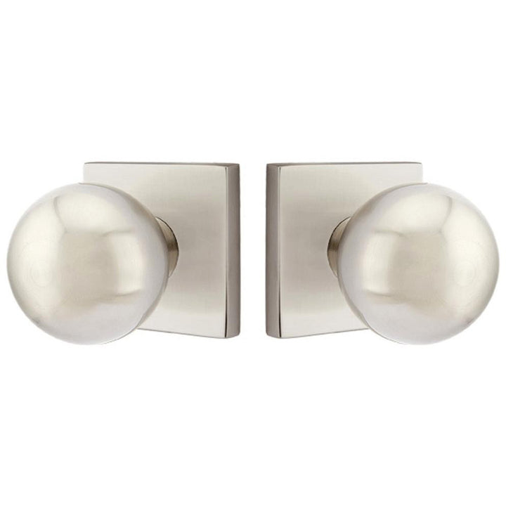Solid Brass Orb Door Knob Set With Square Rosette (Several Finish Options) EMTEK