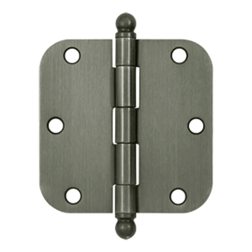 3 1/2 Inch x 3 1/2 Inch Ball Tip Steel Hinge (Antique Nickel Finish) DELTANA