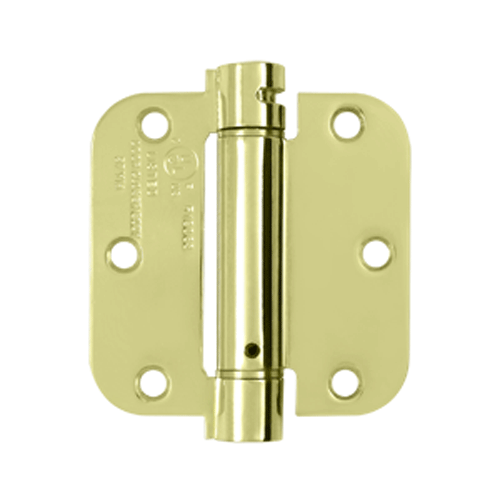 3 1/2 Inch x 3 1/2 Inch Steel Spring Hinge (5/8 Radius Corner, Polished Brass Finish) DELTANA