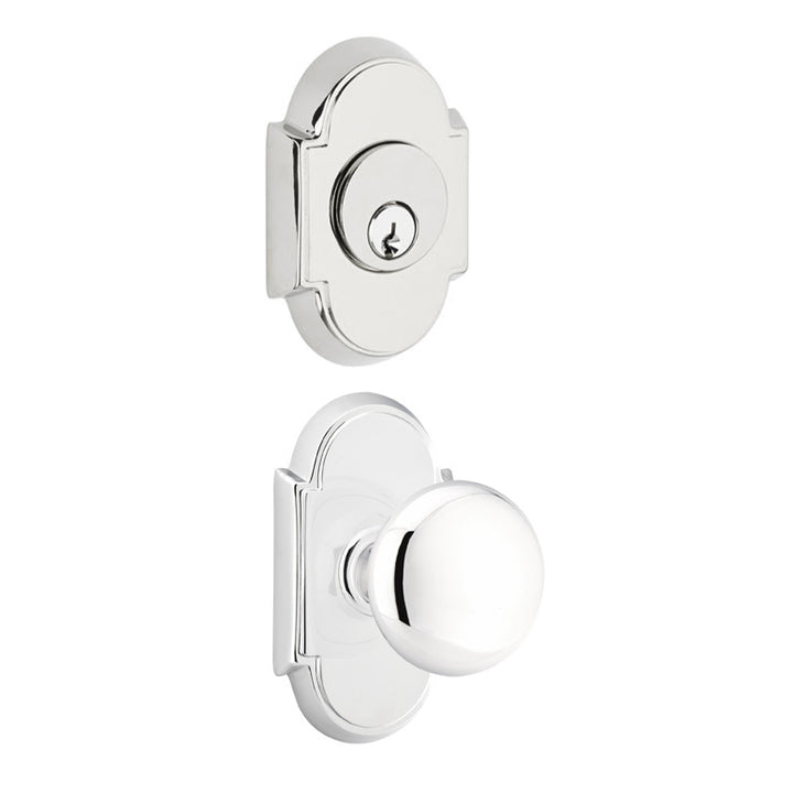 Arched Back Plate Entryway Set with Round Brass Knob (Several Finishes Available) EMTEK