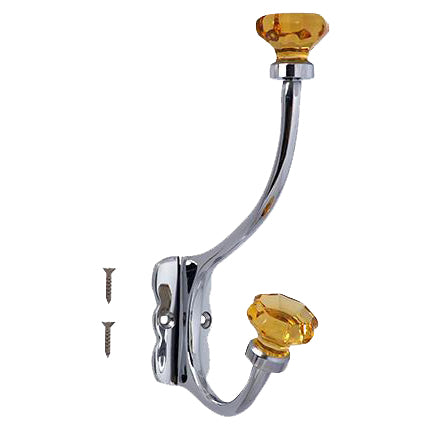 7 Inch Solid Brass Coat Hook & Old Town Amber Glass Knobs (Polished Chrome Finish) Copper Mountain Hardware