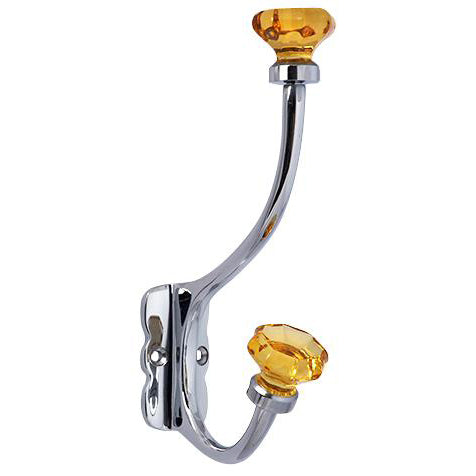 7 Inch Solid Brass Coat Hook & Old Town Amber Glass Knobs (Polished Chrome Finish) Copper Mountain Hardware