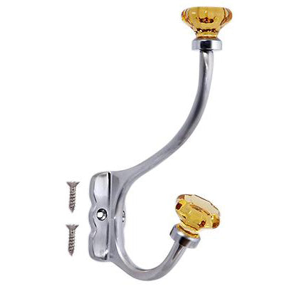 7 Inch Solid Brass Coat Hook & Old Town Amber Glass Knobs (Brushed Nickel Finish) Copper Mountain Hardware