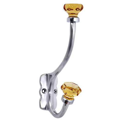 7 Inch Solid Brass Coat Hook & Old Town Amber Glass Knobs (Brushed Nickel Finish) Copper Mountain Hardware